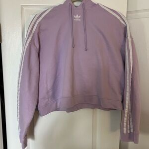Adidas Lavender Cropped Hoodie with White Three Stripes